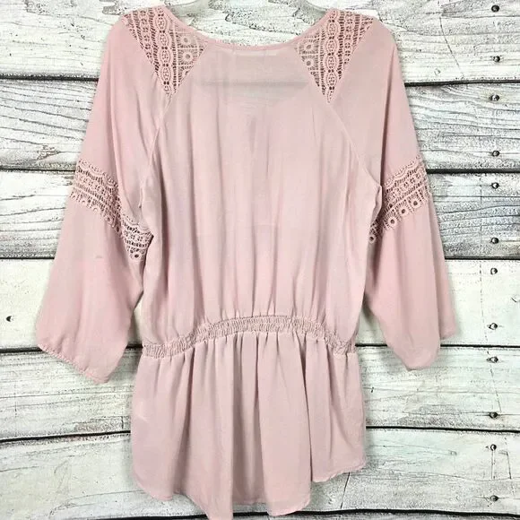 Maurices Womens Blush Lace Peplum Blouse L - Picture 3 of 7